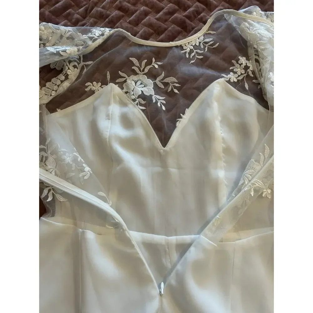 Revolve NBD Sz X-Small Ivory Picnic Day Embroidered Sheer Lace Mesh Short Romper